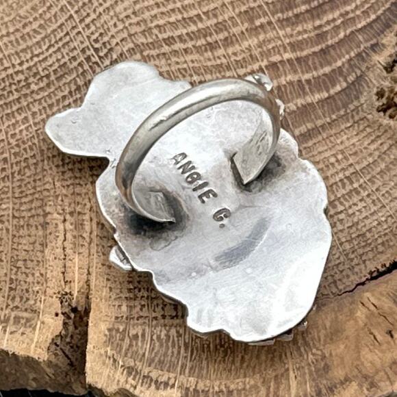 1960s ANGELITA CHEAMA Zuni Sterling Silver & Turquoise Floral Bouquet Ring 7.75 - Picture 2 of 3